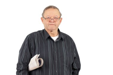 Senior man with rolled up newspaper clipart