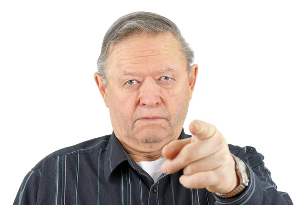 Irritado homem idoso apontando — Fotografia de Stock