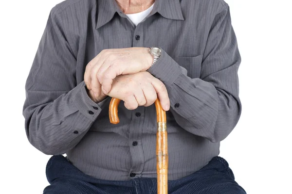 Torso of senior with cane — Stock Photo, Image