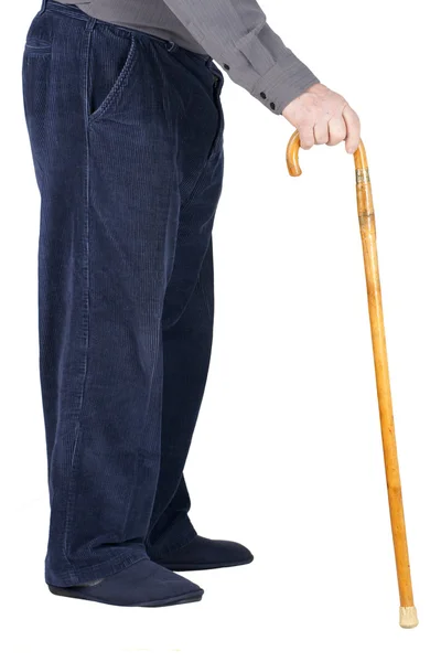 Body of senior man leaning on cane — Stock Photo, Image