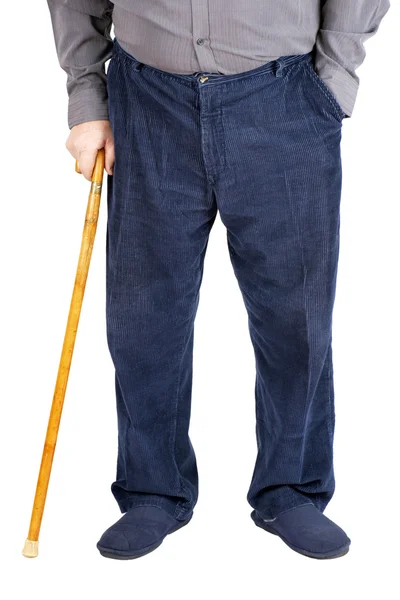 Mitad de anciano caminando con bastón — Foto de Stock