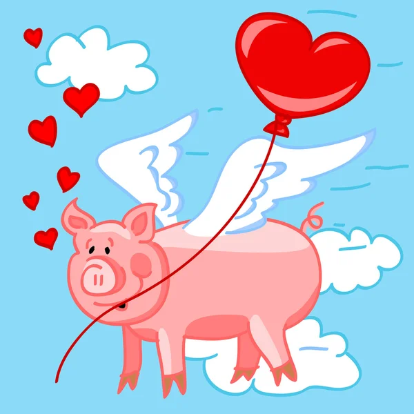 Porco voador apaixonado —  Vetores de Stock