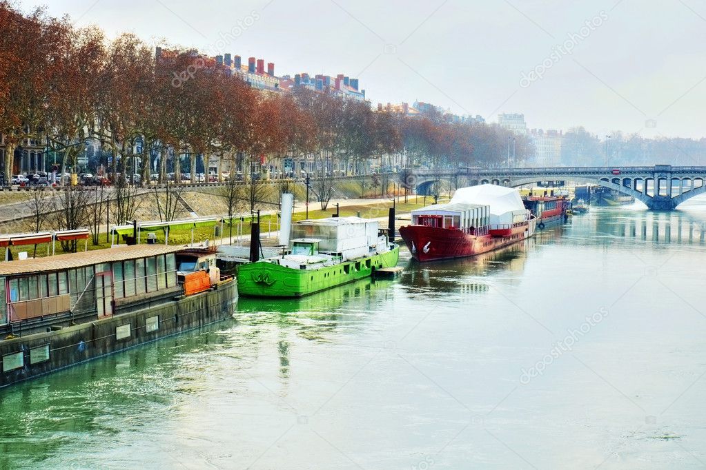 Barges on the Rhone river