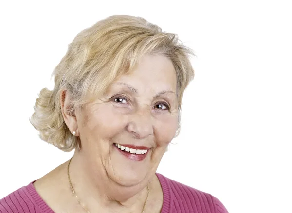 Счастливая пожилая женщина над белым — стоковое фото