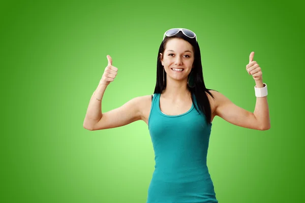 Cute girl two thumbs up — Stock Photo, Image