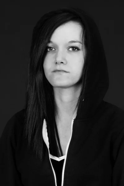 Black and white depressed young woman — Stock Photo, Image