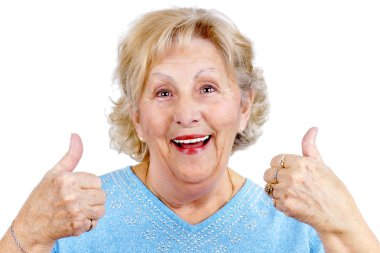 Happy senior woman thumps up clipart