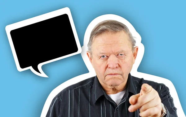 Old man pointing you with speech bubble — Stock Photo, Image