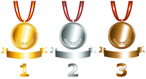 Set di giochi in oro, argento e bronzo — Vettoriale Stock