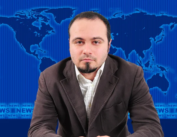 Male news presenter in studio — Stock Photo, Image