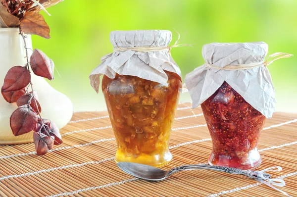 stock image Two jars of fruit jam