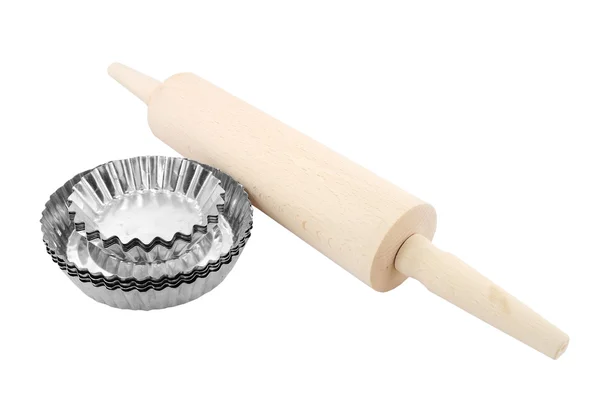 Rolling pin and baking tins — Stock Photo, Image