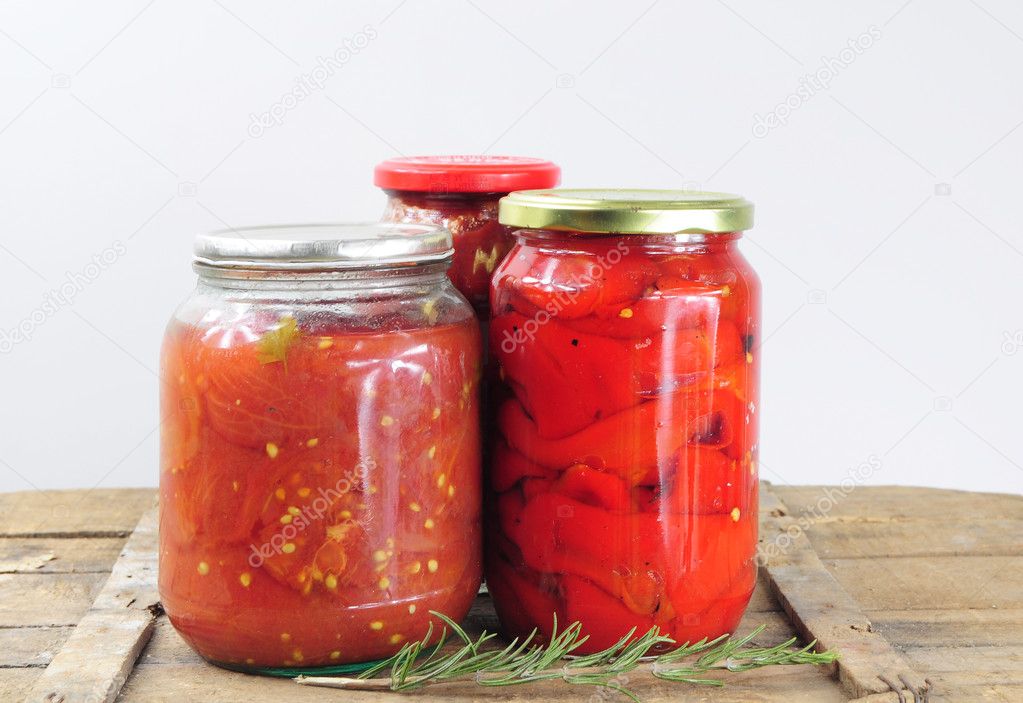 Jars with different preserved vegetables