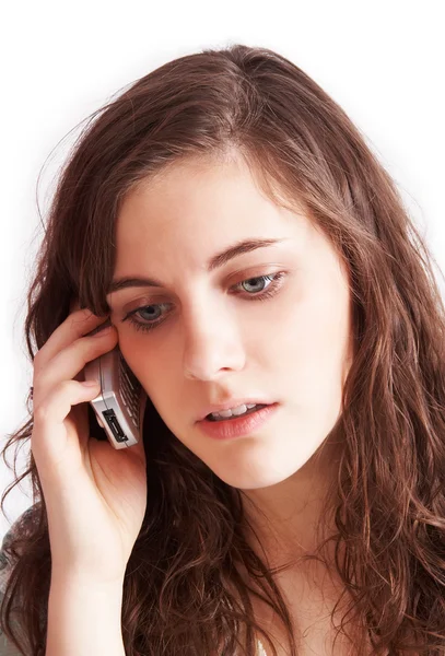 Dość brunetka dziewczyna na telefon — Zdjęcie stockowe