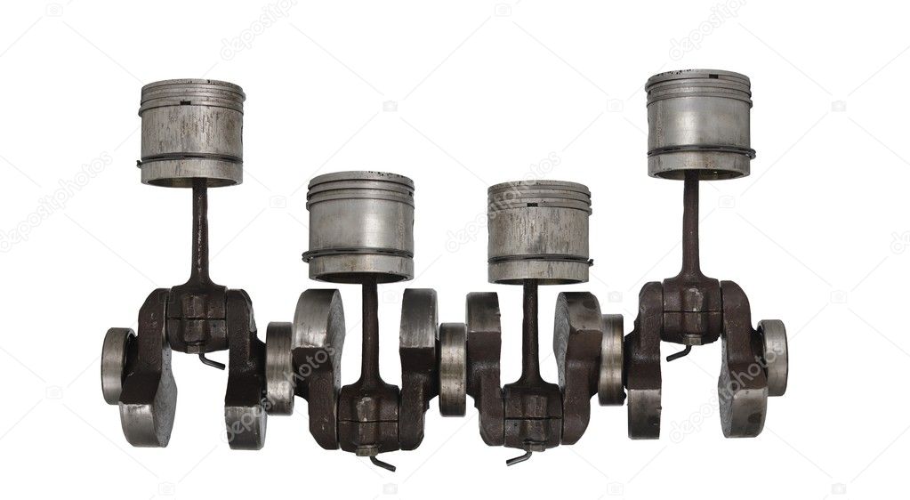Four old piston and connecting rod