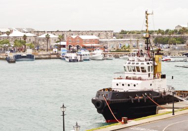 Tugboat at Harbor on Bermuda clipart