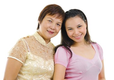 Asian senior mother and adult daughter clipart