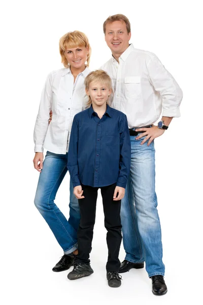 Famiglia felice di tre persone in studio — Foto Stock