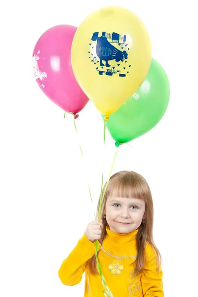 Imagem de estúdio totalmente isolada de uma menina com balões — Fotografia de Stock