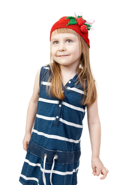 Happy smiling little girl on white background in studio — Stock Photo, Image