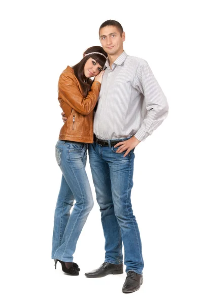 Jovem casal bonito isolado no fundo branco — Fotografia de Stock