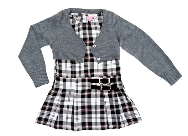Gray jacket and plaid skirt — Stock Photo, Image