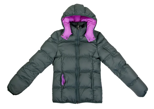 Ženské šedá zimní bunda s kapucí — Stock fotografie