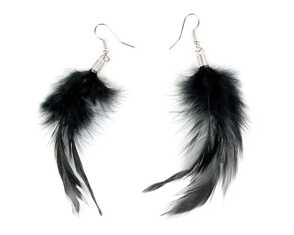 Une paire de boucles d'oreilles pour femmes leurs plumes — Photo