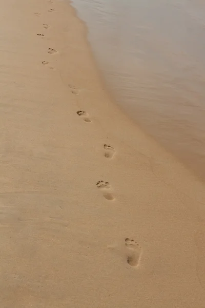 Lábnyomok a homokban a tengerparton — Stock Fotó