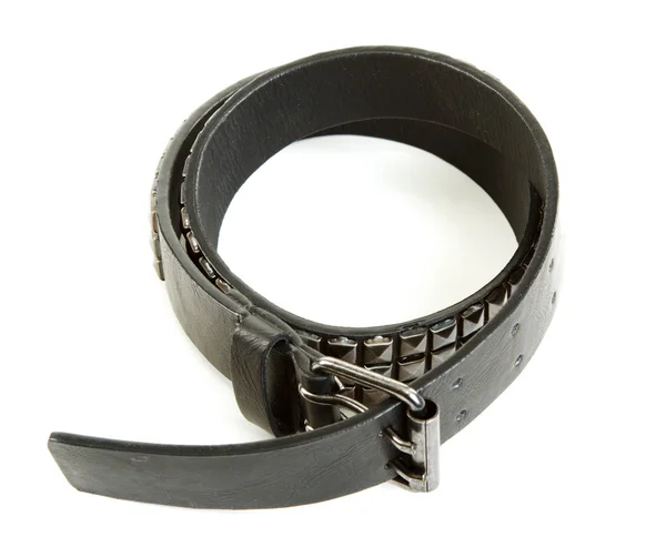 Black leather belt with steel buckle — Stock Photo, Image