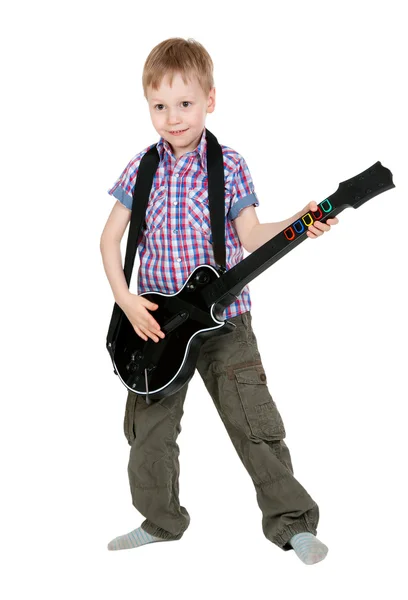 O menino com a guitarra eletrônica — Fotografia de Stock