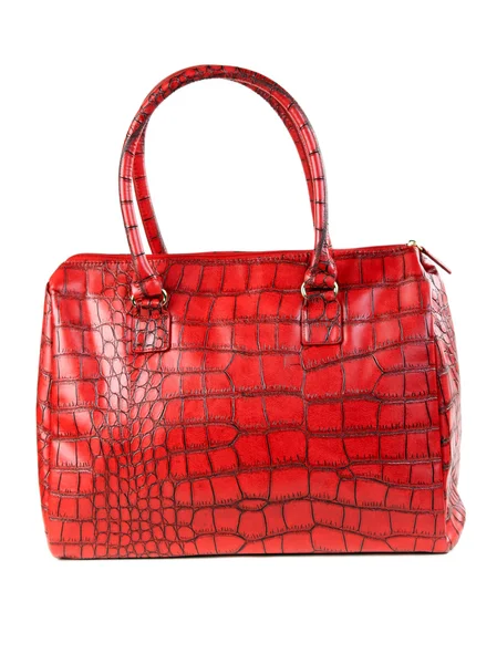 A piros táska egy divatos női a stúdióban — Stock Fotó