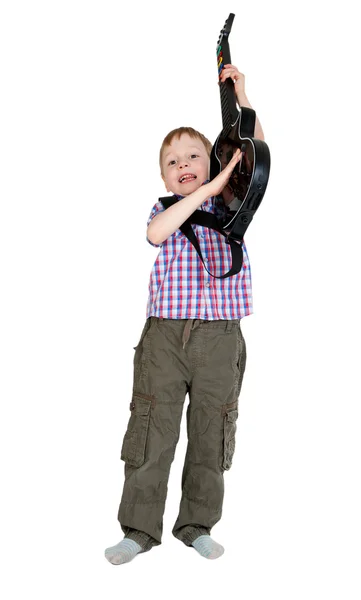 Мальчик с электронной гитарой — стоковое фото