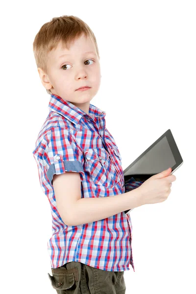 Pojke med en TabletPC — Stockfoto