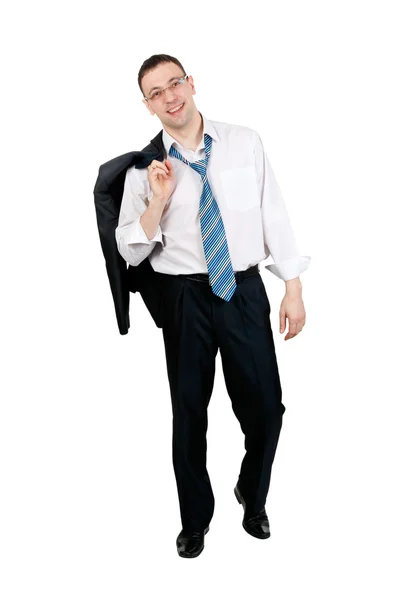 Businessman jacket over his shoulder in the studio — Stock Photo, Image
