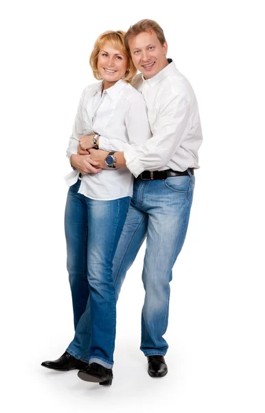 Verliefde paar op de jeans — Stockfoto
