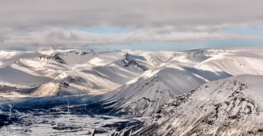 Landscape snowy mountain valley clipart