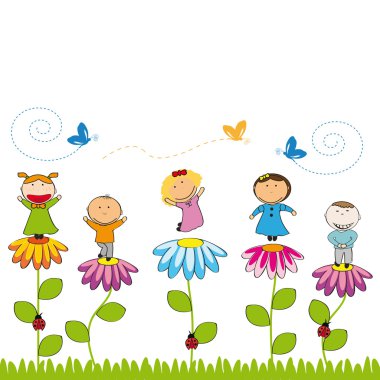 Happy kids in garden clipart