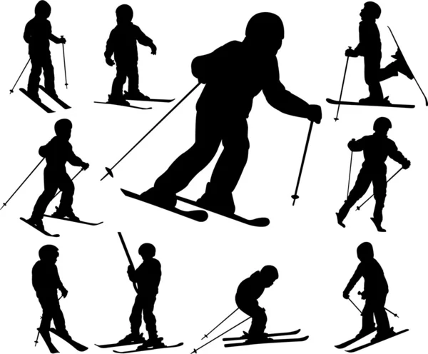 Kinder beim Skifahren — Stockvektor