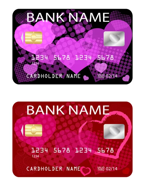 Kreditní karty, téma Valentýn — Stockový vektor