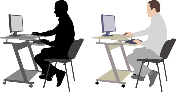 Homme assis devant l'ordinateur — Image vectorielle