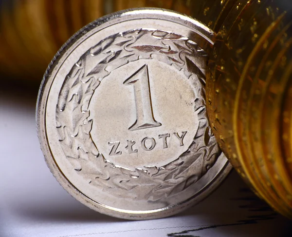 Vista extremamente aproximada da moeda polaca — Fotografia de Stock