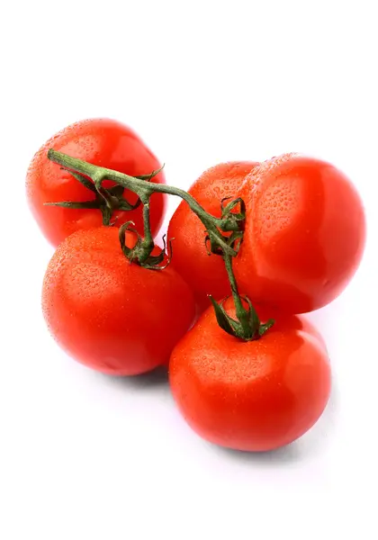 Bando de deliciosos tomates frescos isolados em fundo branco — Fotografia de Stock