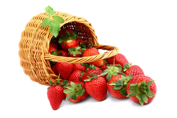 Delicious strawberries in basket isolated on white — Stock Photo, Image