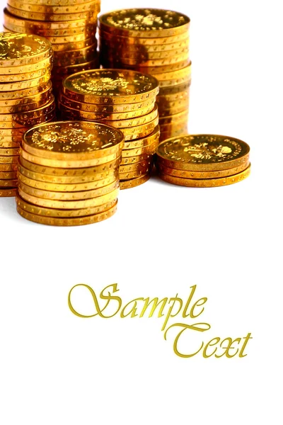 Golden money coins isolated on white background — Stock Photo, Image