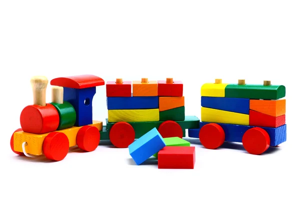 Tren de juguete de madera colorido — Foto de Stock