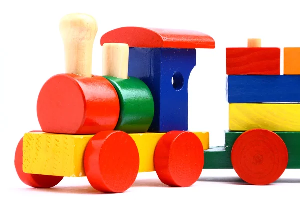 Renkli ahşap oyuncak tren — Stok fotoğraf