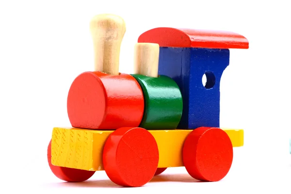 Барвистий дерев'яний іграшковий поїзд — стокове фото