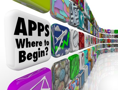 Apps Where to Begin Wall of App Tiles Many Confusing Choices clipart