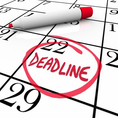 Deadline Word Circled on Calendar Due Date clipart